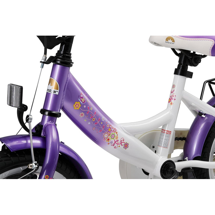 Дитячий велосипед BIKESTAR для дівчаток 3-4 років | 12-дюймовий класичний велосипед | Рожево-білий велосипед для дітей