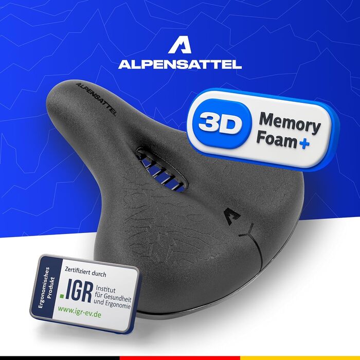 Велосідельний ALU-Sattel Alphensattel Ergonomic 3D Memory Foam: Комфортний для жінок та чоловіків, дихаючий, універсальний