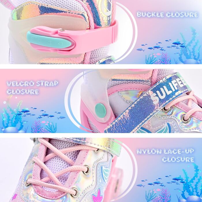 Роликові ковзани SULIFEEL для дівчаток та дітей з підсвічуванням, регульовані, 4 розміри, для малюків та початківців (Рожеві, S (28-31))