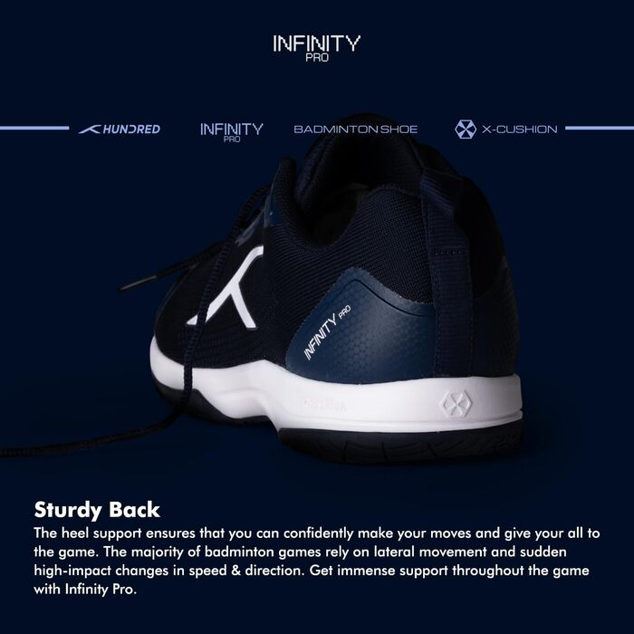 Бадмінтонні кросівки HUNDRED Infinity Pro для чоловіків | Дихаюча сітка та поліестер | Для бадмінтону, тенісу, сквошу, настільного тенісу, баскетболу та падел-тенісу (Синій/Білий, 42 EU)