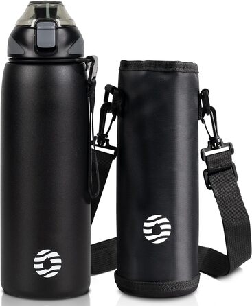 Дитяча термобутилка FJbottle з нержавіючої сталі 1 л, BPA-Free, герметична, для газованої води, спорт, школа, велосипед, чорна