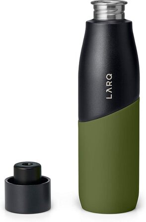 Пляшка LARQ Bottle Movement PureVis 710 мл – легка багаторазова нержавіюча пляшка для води з UV-очищенням, самостійним очищенням, для подорожей, чорна/зелена, гарантія 2 роки