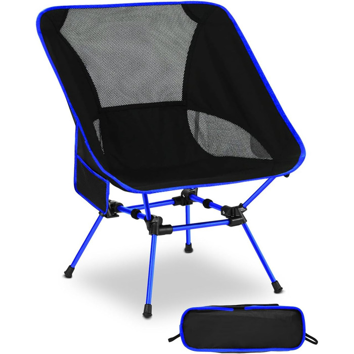 Складний туристичний стілець для кемпінгу з сіткою та кишенями, вантажопідйомність 150 кг, ультралегкий, для подорожей, пікніків, риболовлі (Оранжевий, Синьо-чорний)