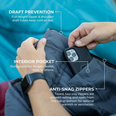 Сплячий мішок Teton Sports Degree C Flannel Lined Left Zip 18 Degree C Flanell gefütterter linker Reißverschluss Schlafsack – Blue XXL / 0F Degree / Right Zip lagoon