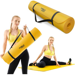 TREX SPORT Килимок для гімнастики та фітнесу, 190x80x1 см, жовтий | Килимок для йоги з неслизьким покриттям та ручкою для перенесення