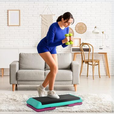 Степпер HOMCOM з регулюванням висоти, 3 сходинки, для дому, фітнесу, офісу, чорний+зелений+фіолетовий