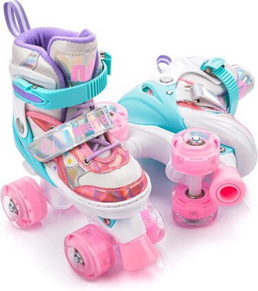 Дитячі ролики Kinder з LED підсвіткою та регульованим розміром – ретро ролики для підлітків – багатокольорові диско ролики Quad Skates - Roll ab! S 30-33 Lunar