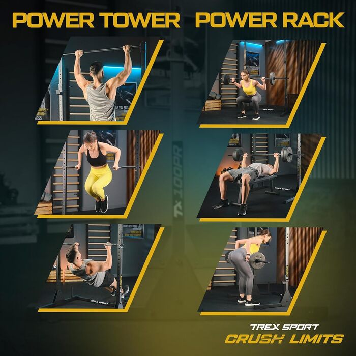 Power Tower TREX SPORT TX-100PR: Силова станція для підтягувань та віджимань, сталевий каркас, до 300 кг, чорний