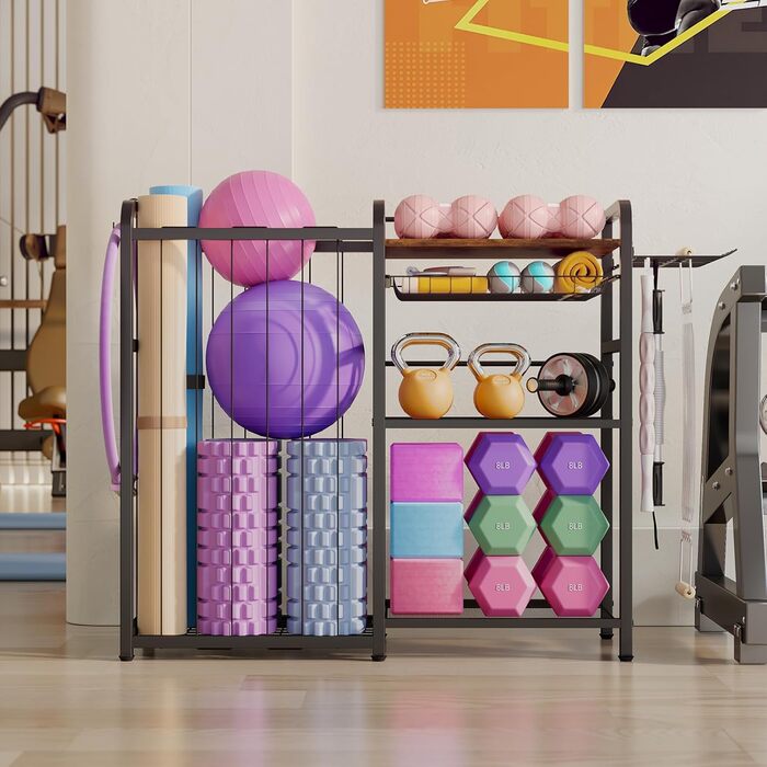 Організатор для домашнього спортзалу Homsorout: полиця для гантелей, йога-килимка, ролика, стрічок та еспандерів
