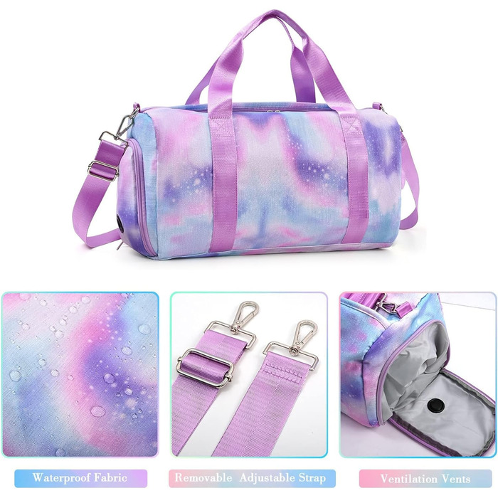 Дитяча спортивна сумка-рюкзак з відділенням для взуття та мокрою одежі, для плавання, гімнастики, танців, для дівчаток, яскрава, з принтом 'Райдуга', фіолетовий колір