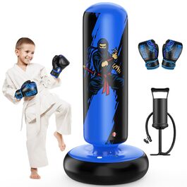 Боксерський мішок дитячий підвісний QPAU для карате, тхеквондо, MMA 66 см (чорно-синій)