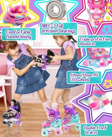 Дитячі ролики Єдиноріг для дівчаток та хлопчиків, регульовані розміри, світлові колеса, ролики-човники для початківців, фіолетовий колір