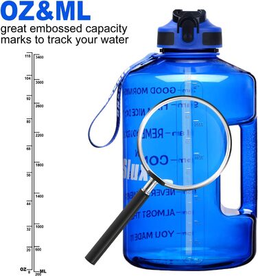 Спортивна пляшка для води SLUXKE 2.2 л / 3.78 л (1 галон) - BPA Free, витокозахисна, для фітнесу, спортзалу
