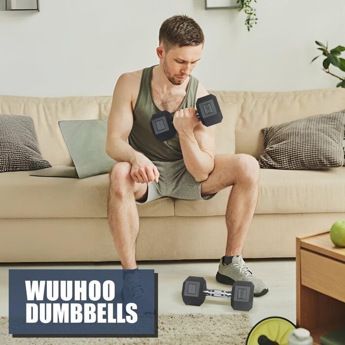 Гантелі шестигранні wuuhoo® Dorian 2,5-27,5 кг, гумовані чавунні, для силових тренувань вдома, ергономічна ручка, набір для домашнього спортзалу