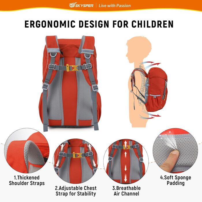 Дитячий рюкзак SKYSPER 15L - легкий та комфортний для хлопчиків та дівчаток (червоний)