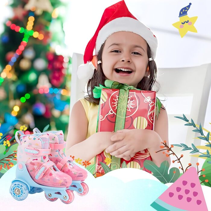 Дитячі ролики для дівчаток, 4 розміри, регульовані, безпечні, дихаюче матеріалу, легкі, для початківців (fruit, XS: 25-27.5 EU)