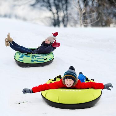 Надувний зимовий санки-кільце з тросом, 100 см, Costway. Ідеально для дітей та дорослих. Зручні ручки та насос в комплекті.