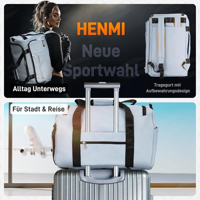 Спортивна сумка HENMI для залу та подорожей, містка сумка для спорту 43Л з відділенням для взуття та вологих речей, складана дорожня сумка (Синя)