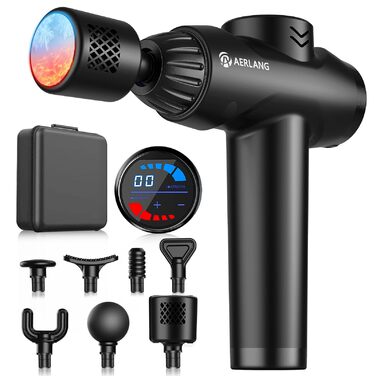 Масажер AERLANG з підігрівом та охолодженням: для зняття м'язового болю, 7 насадок, тиха робота, ідеальний подарунок для чоловіків (чорний)