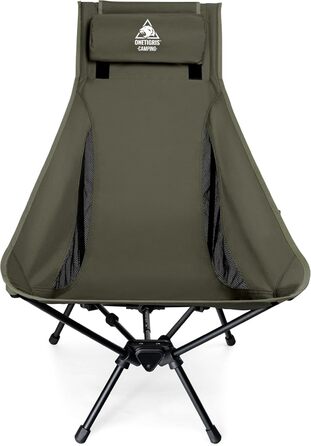 Стілець для кемпінгу OneTigris TIGERBLADE, висока спинка, 170 кг, складний, легкий, трикутник, риболовний, з кишенями, для відпочинку на природі, походів (Ranger Green)