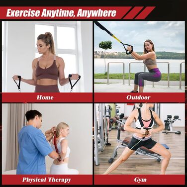 Набір еластичних стрічок для фітнесу, 5 стрічок різного рівня опору, з ручками, кігтями для ніг, фіксатором для дверей та сумкою, для пілатесу, йоги та силових тренувань