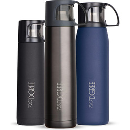Термос 720°DGREE Follow з чашкою, 450 мл, нержавіюча сталь, BPA-free, ізольований, для кави та чаю, для дітей, школи, роботи, сіро-кам'яний