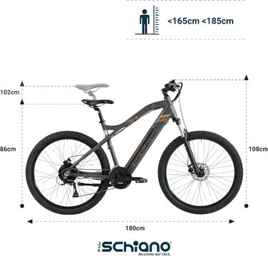 Електровелосипед F.lli Schiano Braver 27.5'' MTB, 36В 11.6Аг, 250Вт, знімний акумулятор, для чоловіків та жінок, сірий