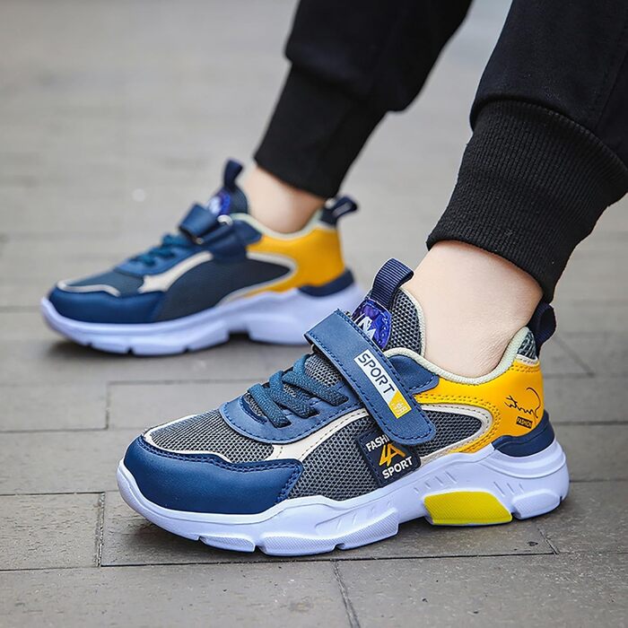 Дитячі спортивні кросівки для хлопчика Mesh, дихаючі, на липучці. Зручні кросівки для занять спортом, фітнесу, бігу та активного відпочинку. Легкі унісекс дитячі кросівки, розмір 31 EU, жовті.