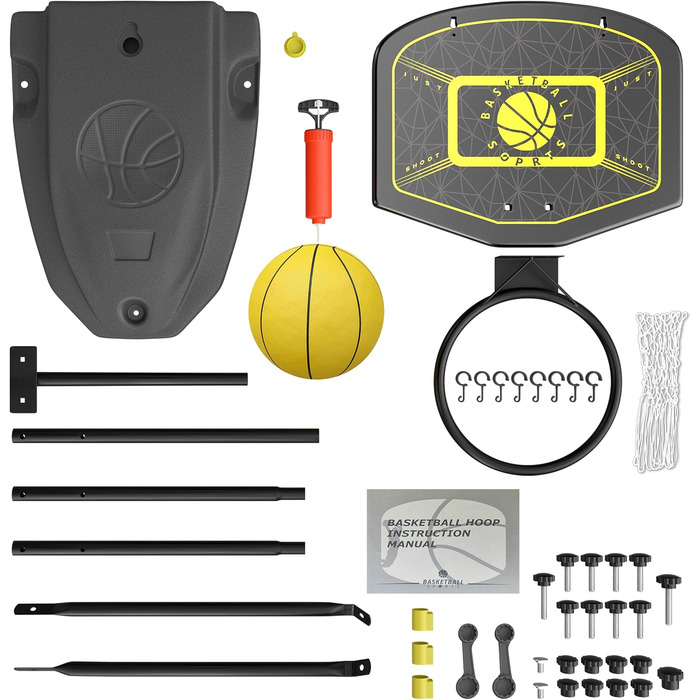 Баскетбольний кошик зі стійкою, комплект. Регульована висота 110-190 см. Ігровий набір для дітей, для гри в приміщенні та на вулиці. Чорно-жовтий колір