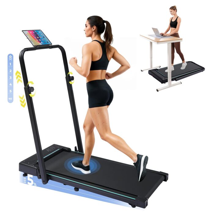 GTPLAYER Ходунка для ходьби, біговий доріжки для дому, складана з LED-дисплеєм та пультом, регульовані підлокітники, двигун 2.5 PS, фітнес, тренування, домашній фітнес, зелений