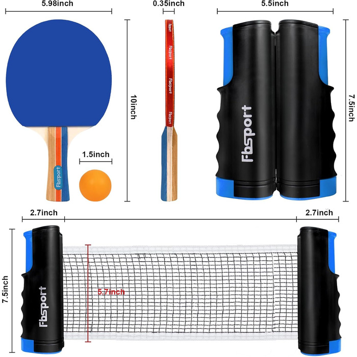 Набір для настільного тенісу Profi: 4 ракетки, сітка, 8 м'ячів, сумка. Підходить для дітей та дорослих (червоний + синій)