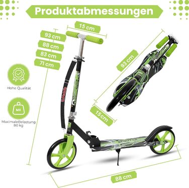 Дитячий трюковий самокат Habib Kickroller – складний, регульована висота, великі колеса, до 80 кг, для міста