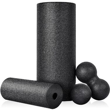 Набір для міофасціального релаксу: Foam Roller, м'ячик для фасції, міні-ролик, дуобол, для йоги та масажу (Синій/Чорний)