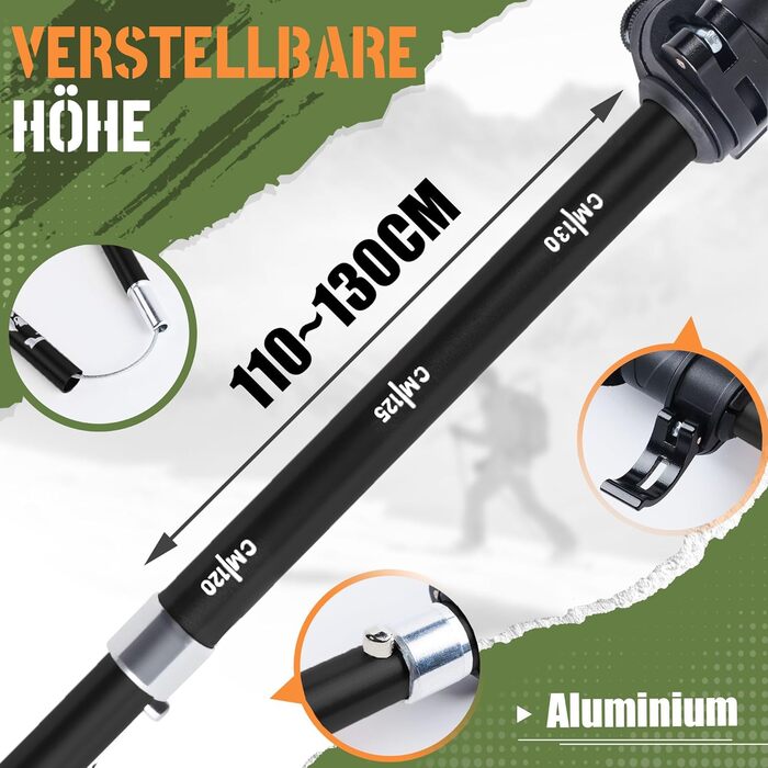 Телескопічні палиці для скандинавської ходьби та трекінгу (2 шт), складані, 110-130 см, алюмінієві, чорні, з гумовими наконечниками та сумкою