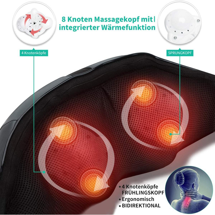 Масажер для шиї Medcursor з підігрівом, 3D шиацу, для спини, плечей, ніг та зняття м'язового болю, домашній, офісний, автомобільний, чорний