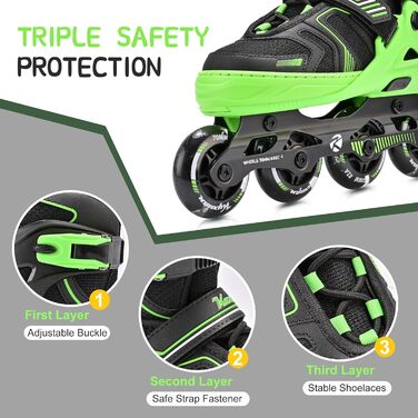 Роликові ковзани Kuxuan для дітей та підлітків, регульовані, зі світлодіодами, розмір Large (EU 37.5-41)