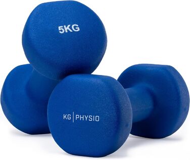 KG Physio набір гантелей з неопрена 2 x 5 кг з постером вправ, гантелі з чавуну для фітнесу, нековзкі, для жінок і чоловіків