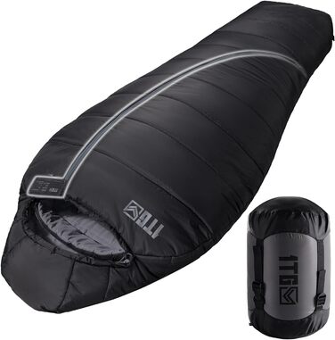 Тактичний спальний мішок 4 сезони 1TG Ranger Green (Black) для кемпінгу, трекінгу та подорожей (до 185 см)