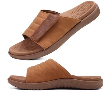 Чоловічі сандалі ONCAI з регульованими ремінцями, відкритим носком, спортивні слайди, пляжні сандалі з м'якою устілкою та підтримкою склепіння стопи, розмір 43.5 EU, хакі