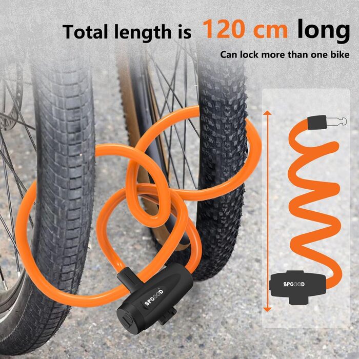 Надійне велосипедне замкове тросик 120 см, 12 мм, посилений, з 2 ключами, для велосипеда, триколісного велосипеда, мотоцикла, скутера (Помаранчевий)