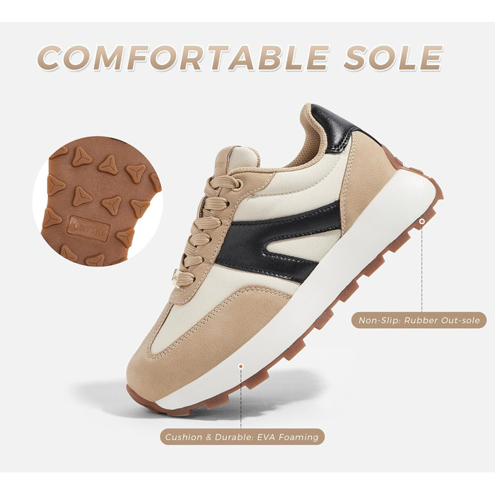 Кросівки жіночі Lucky Step на платформі бежево-чорні, ретро-стиль для бігу, тенісу та повсякденного носіння 37 EU