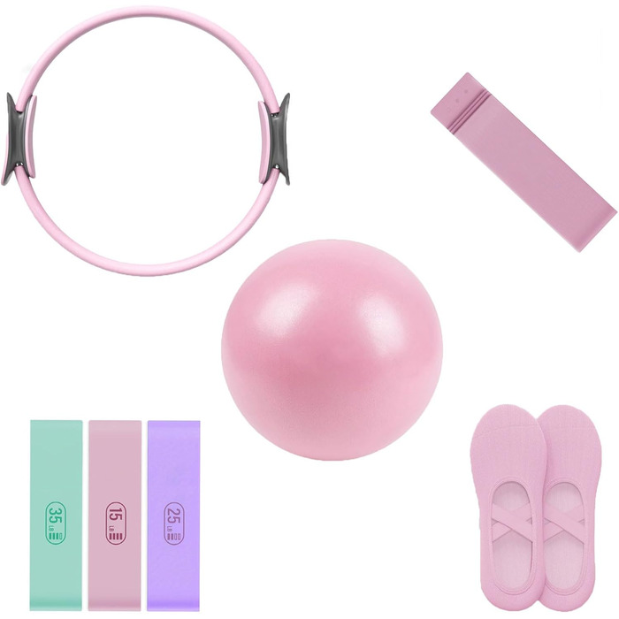 Набір для пілатесу: Magic Circle, еластичні стрічки, м'яч, шкарпетки, ролер. Тренування вдома для жінок та початківців