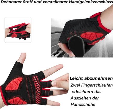 Велосипедні рукавички MOREOK для чоловіків та жінок, літні, напівпальцеві, 5 мм SBR гель, протиковзкі, амортизуючі, для гірського велосипеда, шосе та даунхілу, червоні