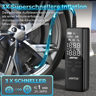 AGPTEK електричний насос-компресор 150PSI 75000mAh 12В з LCD-дисплеєм, LED-підсвіткою, для шин авто, велосипедів, мотоциклів і м'ячів