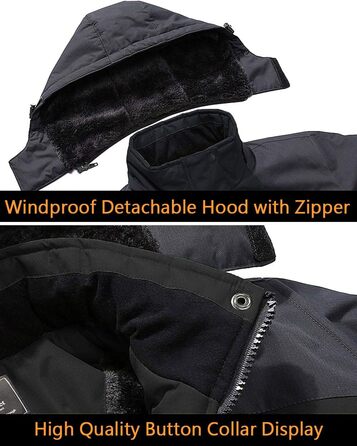 Чоловіча зимова куртка EKENTSON: водонепроникна, вітрозахисна, з підкладкою, для хайкінгу та активного відпочинку, 4 кишені (XL, сіро-чорний)