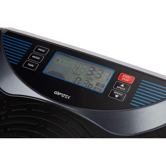 Вібраційна платформа Gymtek до 150 кг, 2×500 Вт, 12 рівнів, Bluetooth, пульт, LCD, динаміки, 2 еспандери