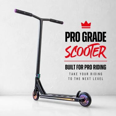 Трюковий самокат CORE Stunt-Scooter Trick 110мм, ABEC 9, для дітей та дорослих (від 5 років), регульована висота 78-96см + наклейка Fantic26 (Чорний/Райдуга)
