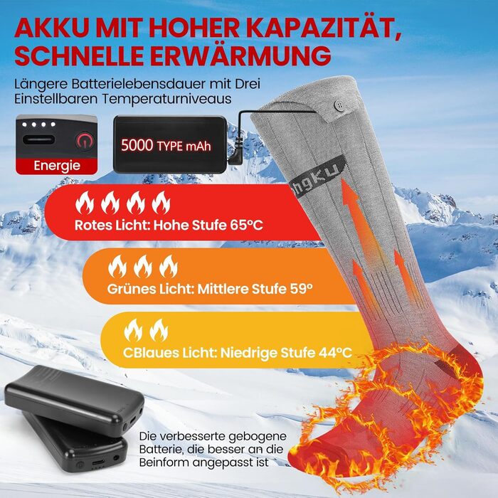 Електричні термоноски з акумулятором 4000mAh для чоловіків і жінок, 3 температурних режими, для спорту, полювання, лиж, пральні