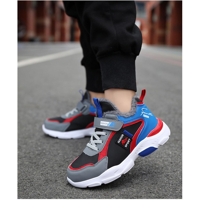 Дитячі теплі плюшеві черевики з водонепроникної шкіри, кросівки для школи, спортивні, для хлопчиків та дівчаток, розміри 28-39 (38 EU), червоні