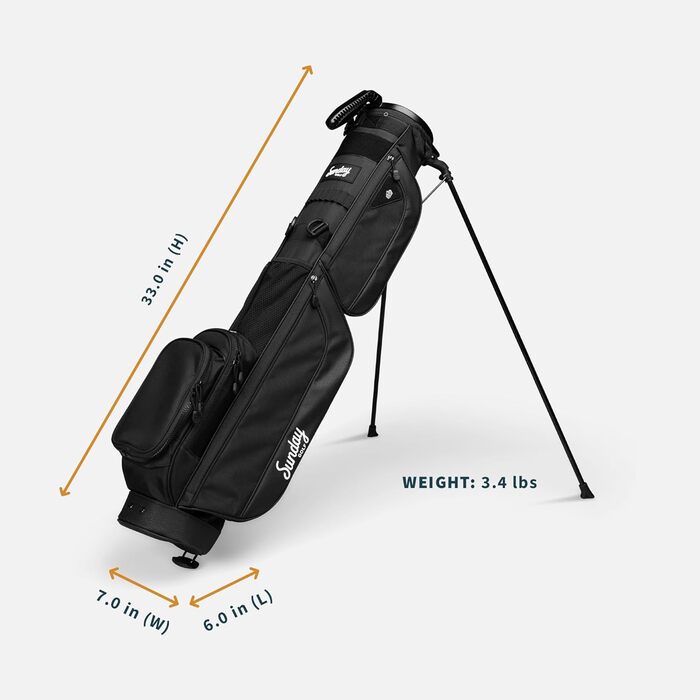 Гольф сумка Sunday Golf Loma XL: Легка, з ременем та стійкою – Ідеальна для поля та Executive курсів, 3.4 фунти, Матово-чорна